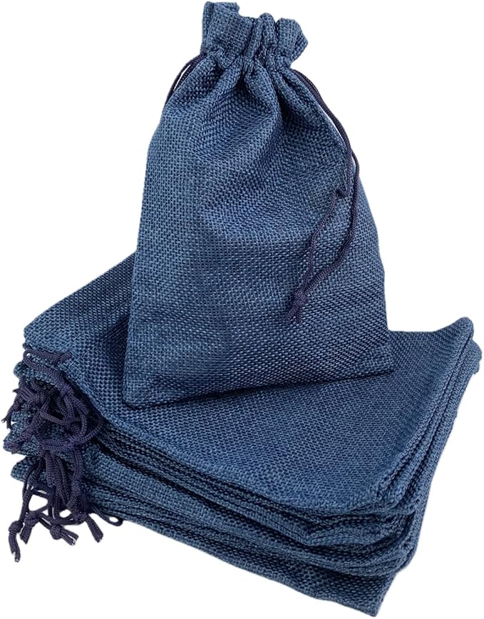 Palmhomee Pack of 25 Burlap Gift Bags with Drawstring Linen Jewelry Pouches Wedding Hessian Jute Bags for Birthday and Treat Pouches Party Wedding Favors Gift (6x8 Inch, Navy Blue)