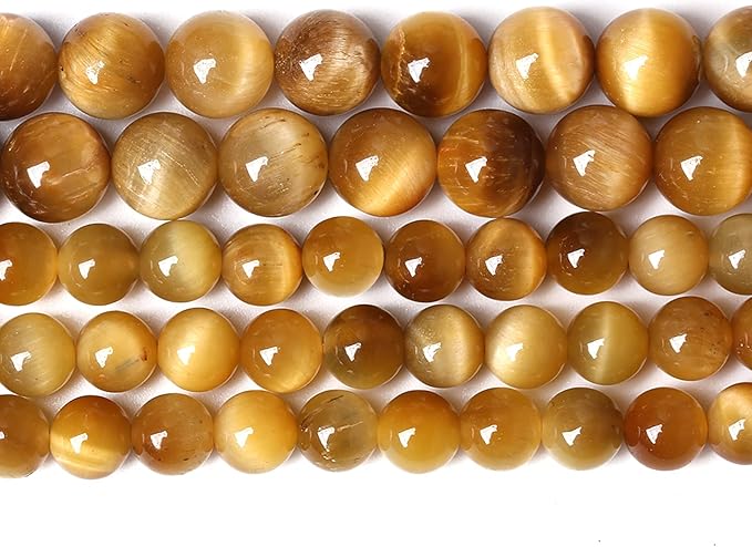 4mm 90pcs Natural Gemstone Gold Tiger Eye Beads Round Spacer Loose Beads for Jewelry Making DIY Bracelet Necklace 15" Inch (Gold Tiger Eye Stone, 4mm)