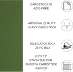 PA Paper Accents Stash Builder Cardstock 8.5" x 11" BParrot, 65lb colored cardstock paper for card making, scrapbooking, printing, quilling and crafts, 25 piece pack