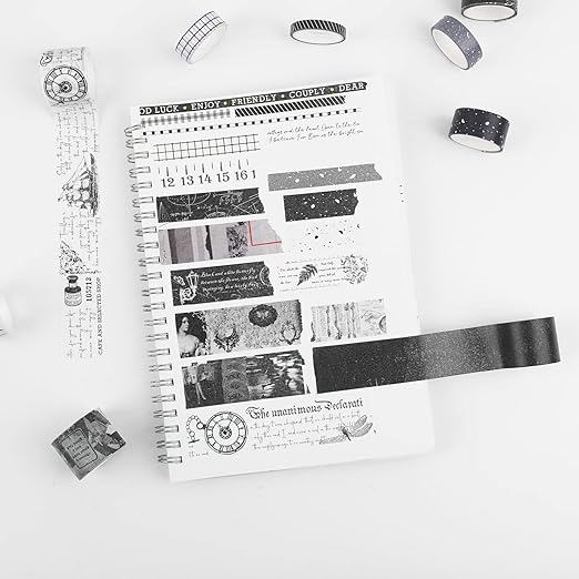 Dizdkizd Black and White Washi Tape Set, 20 Rolls Gothic Aesthetic Japanese Washi Tape Wide Scrapbooking Supplies Decorative Tape for Journaling, Planner, DIY Crafts