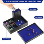 3 in 1 Dice Tray with Lid, Portable Dice Box Storage for DND, Dungeons and Dragons, D&D, MTG & RPG Games - Blue