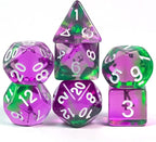7-Die DND Dice Set Polyhedral Dice Set with a Leather Dice Bag, D&D Dice Set for Dungeons and Dragons, RPG, MTG Table Games (T/Purple Green)