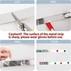 6Pcs 15''L x 1.97''W Frameless Magnetic Bulletin Strip with 48pcs Magnets, Self Adhesive Backing Stainless Iron Bar Memo Board for School, Home, Office