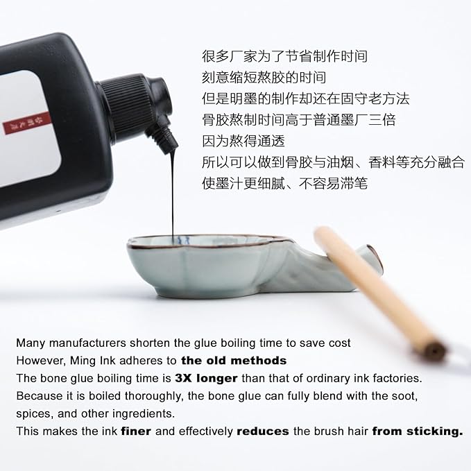 Calligraphy and Sumi Liquid Ink, Traditional Black Sumi Ink for Chinese Calligraphy, Painting and Japanese Brush Art, Light Glue (8.8 OZ/ 250ml)