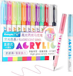 kander Direct Liquid Highlighter Acrylic Marker, 12 Colors Gel Pens with Bullet Tip, Strong Coverage, Large Ink Capacity, Multi-Purpose Paint Pens for Rock Painting, Crafts, DIY, Art Supplies