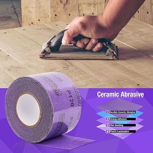 1500 Grit PSA Purple Film Ceramic Sandpaper Roll, 2-3/4" Wide Continuous 20 Yard Longboard Sanding Roll Wet Dry Sanding Blocks Self Adhesive Sticky Back Sanding Sheets for Woodworking Automotive