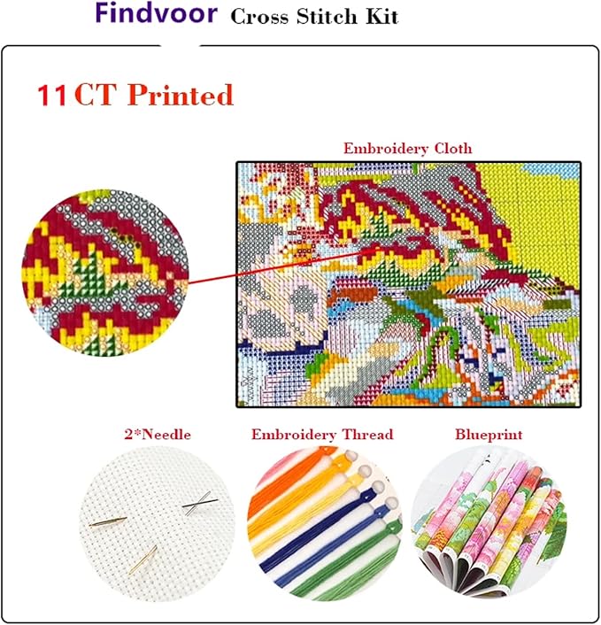 Hopeart Stamped Cross Stitch Kits for Beginner Embroidery Kits for Beginners Adults DIY 11CT Cross Stitch Patterns Needlepoint Kits Crossstitching Kits-Colorful Dragon 18x18 inch