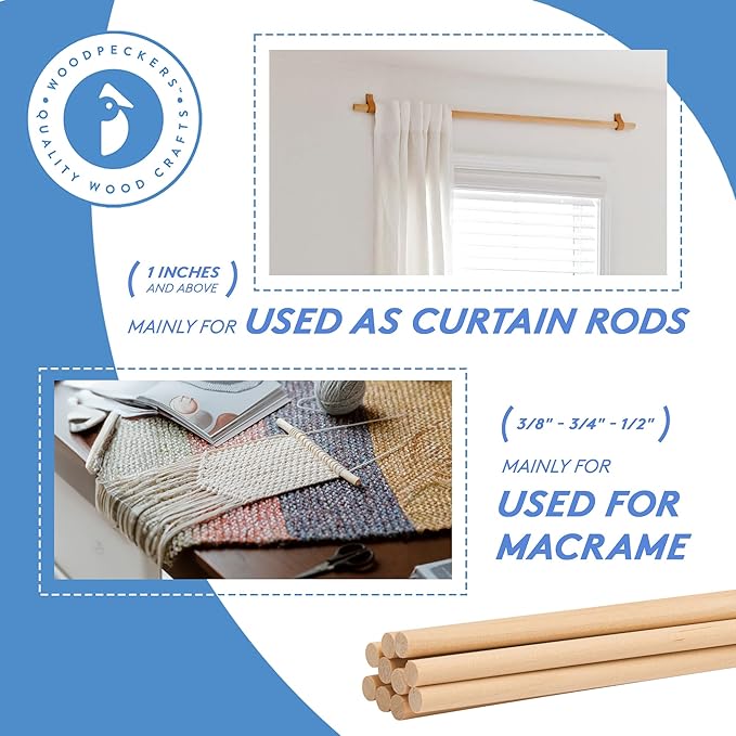 Dowel Rods Wood Sticks Wooden Dowel Rods - 1/2 x 12 Inch Unfinished Hardwood Sticks - for Crafts and DIYers - 500 Pieces by Woodpeckers