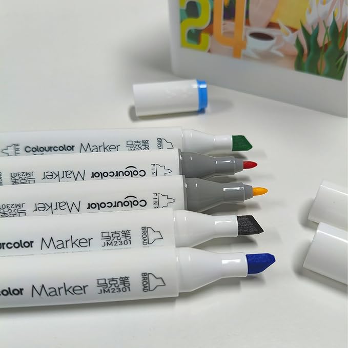 Back to School 24 Colors Alcohol Markers Set, Fine & Chisel Dual Tips Art Twin Sketch Pens Permanent Alcohol Based with Case Office Supplies