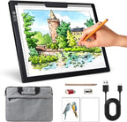 Rechargeable A4 Light Box with Padded Case,led Light pad with Built-in Stand & Clip,6 Levels of Brightness lightbox for tracing,Diamond Painting.Light Table for Artists,Drawing,Sketching,Animation