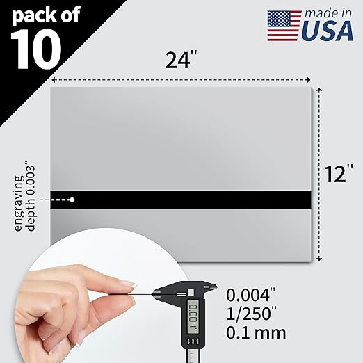 Trotec TroLase Lights | 24"x12"x1/250"(0.1mm thick) | Adhesive-Backed Flexible Laser Engraving Sheet/Film for Decal & Label | Double Color Plastic Sheet for Engraving | Smooth Silver/Black | 10pcs