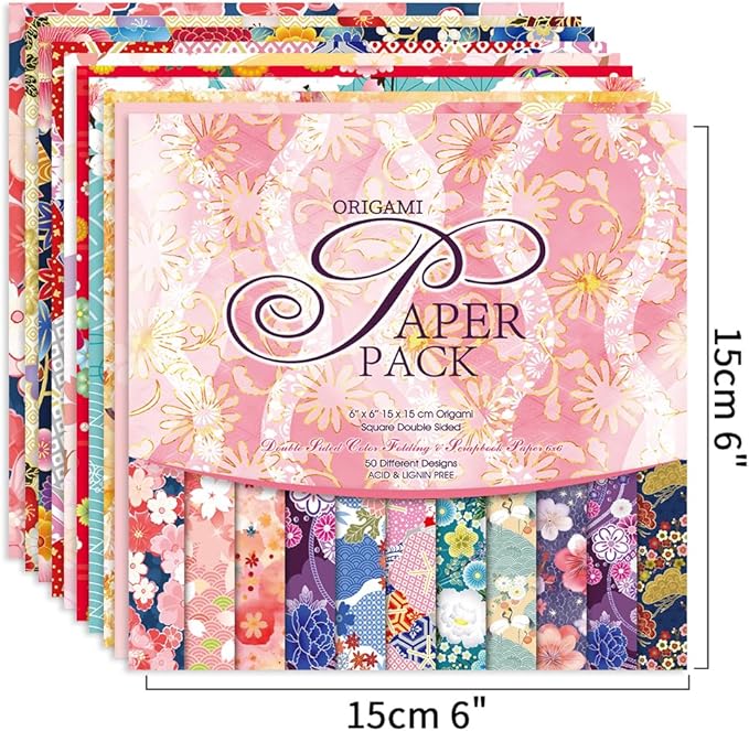 Origami Paper Kit 100 Sheets 70GSM 6 Inch Square Double Sided Color 100 Vivid Solid Colors for Hand Crafts Origami Paper Arts Creativity. Bohemian Blossom