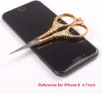BIHRTC Vintage European Style Scissors Stainless Steel for Cross Stitch Cutting Embroidery Sewing Handcraft Craft Art Work DIY Tool(Red Copper)