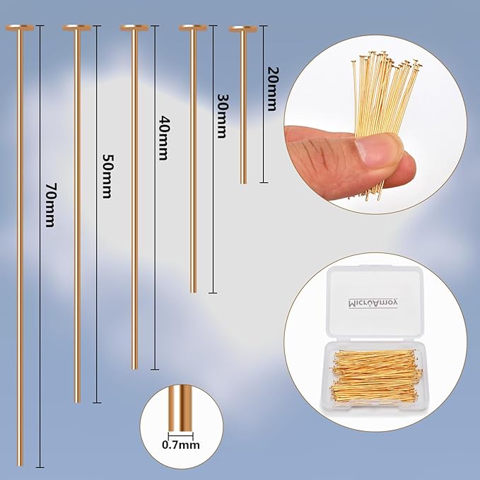 100pcs 18K Gold Filled Flat Head Pins Non Tarnish Craft Earring Bracelet Jewelry Making Accessories Supplies (50mm (1.96in), Gold-Flat Head Pin)