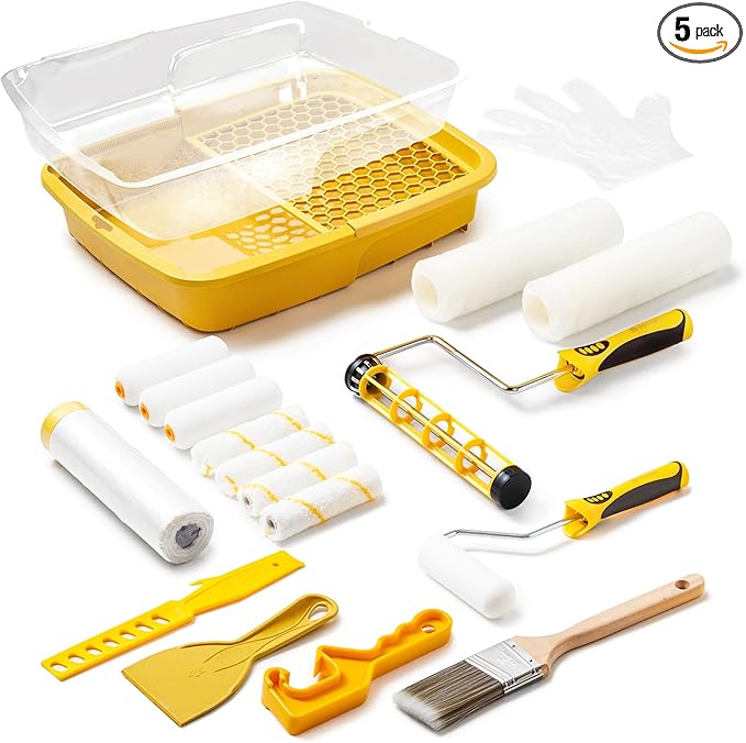 Voomey Professional Paint Roller Kit 22 Pcs, 9-Inch Upgraded Paint Roller with Super Coverage Effect, Paint Brush and Small Paint Roller, Paint Roller Tray,Paint Kit for House Painting