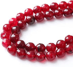 60pcs 6mm Faceted Red Jade Gemstone Beads Natural Stone Round Loose Spacer Beads for Jewelry Making DIY Bracelet Necklace 1 Strand 15inch