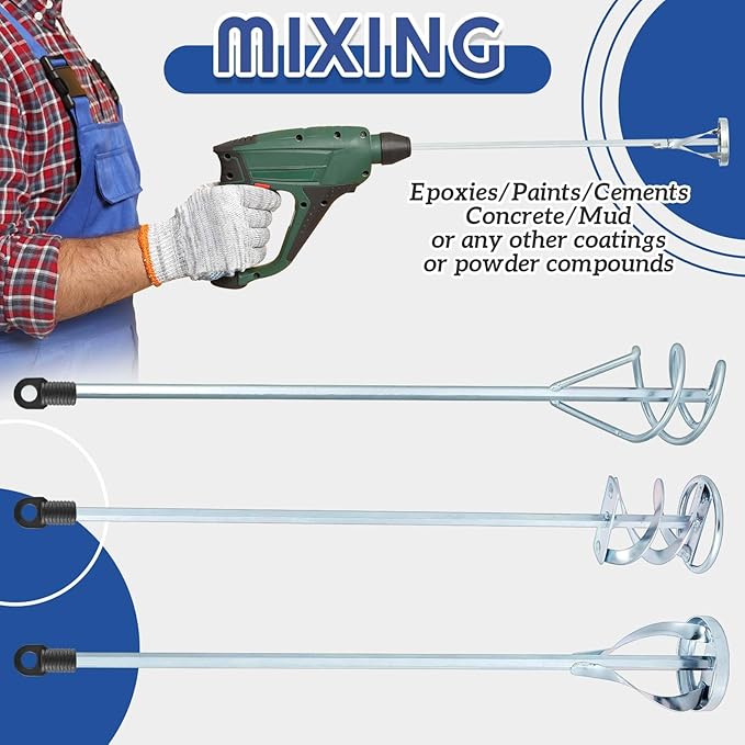 Set of 3 Paint Mixer for Drill Epoxy Resin, Mud, Cement Blades, Paint Stirrer, 15.7" Mixing Paddles and 2.3" Mixing Impeller(White Zinc)