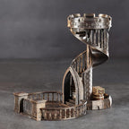 AUSPDICE Dice Rolling Tower and Tray Retro Castle Mold Color for Tabletop Games, D&D and RPG Games (Bronze Color)