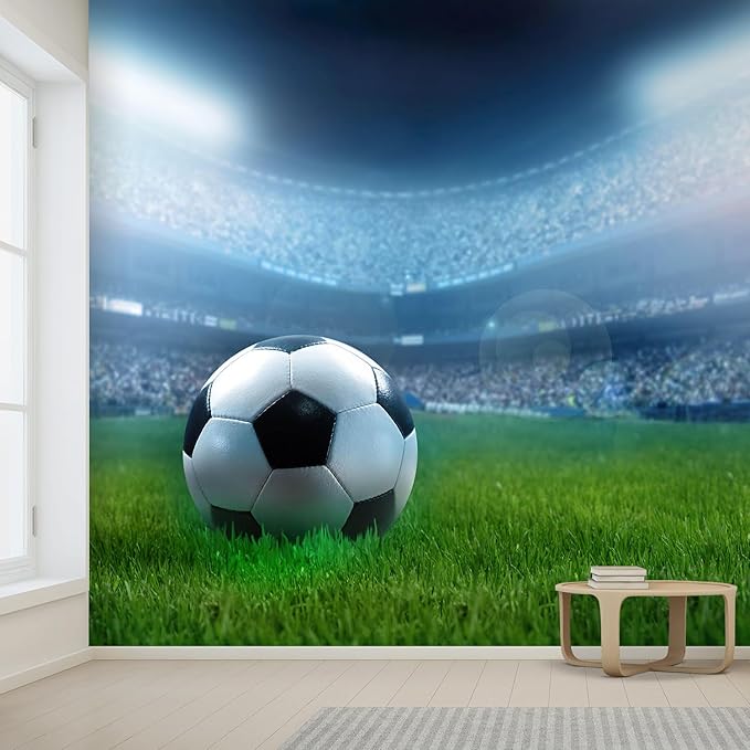 wall26 Wall Sticker/Wall Mural Close Up of a Football Ball on a Full Stadium, Not Peel and Stick, Non-Woven Wallpaper Decorative for Bedroom, Living Room, Office - 100x144 inches