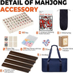 MUTEX American Mahjong Game Set, 166 Premium Mahjong Tile Set with Traveler Size Stylish Blue Carrying Bag, Western Mahjong Set with 4-Piece Walnut Wood Mahjong Racks/Pushers, Mahjong Ma Jong Set
