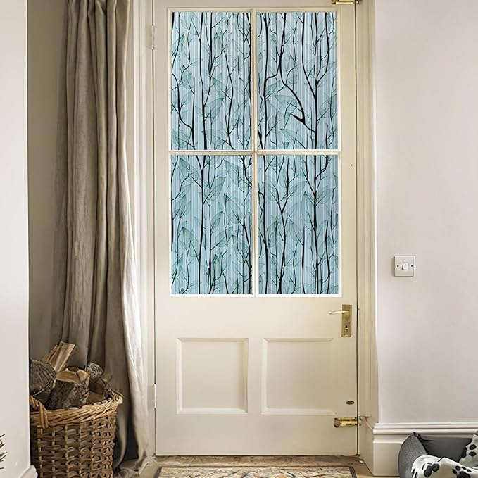 DKTIE Nature Pattern Rainbow Window Film Decorative Stained Glass Window Film Static Cling Films Easy Apply Removable Comes with Tools (U1747-Reeded Glass, 35.4" x 118.1")