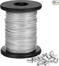 Chengu Vinyl Coated Picture Frame Hanging Wire, Stainless Steel Wire Spool with 20 Pieces Aluminum Crimping Loop Sleeve, Supports up to 110 Lbs (1.5 mm x 98 Feet)