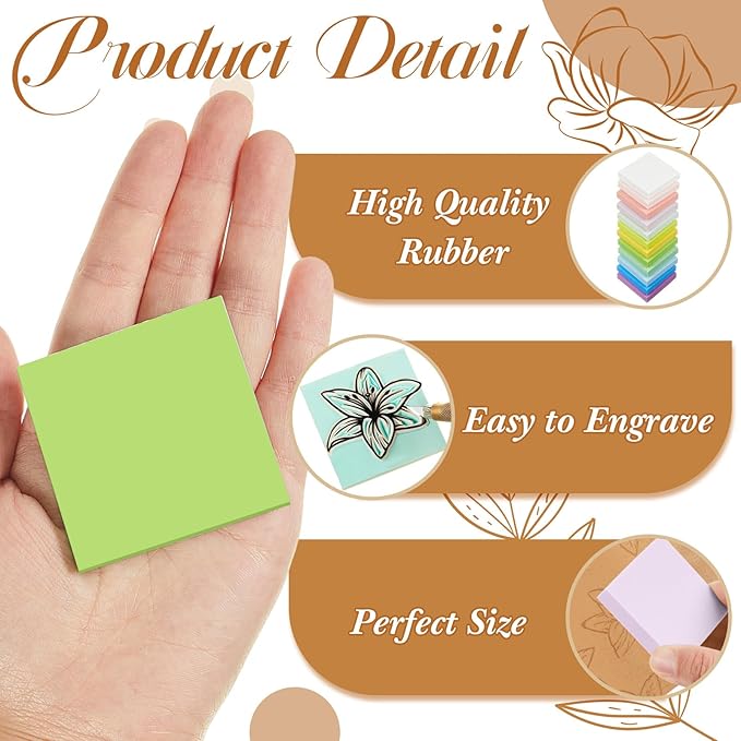 Frienda 24 Pcs 2" x 2" Rubber Carving Blocks Linoleum Blocks for Printmaking, Stamp Making, DIY Crafting, Scrapbook, Painting, Soft and Easy to Carve (Multicolor)