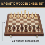 Magnetic Wooden Chess Set, 15" Folding Chess Board with 2 Extra Queens, Portable Travel Chess Set with Pieces Storage Slots, Beginner Chess Board Game for Adults & Kids