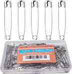 60PCS-3Inch Large Silver Safety Pins, Rust-Resistant Nickel Plated Steel, Sharp Edge, Multi-Use