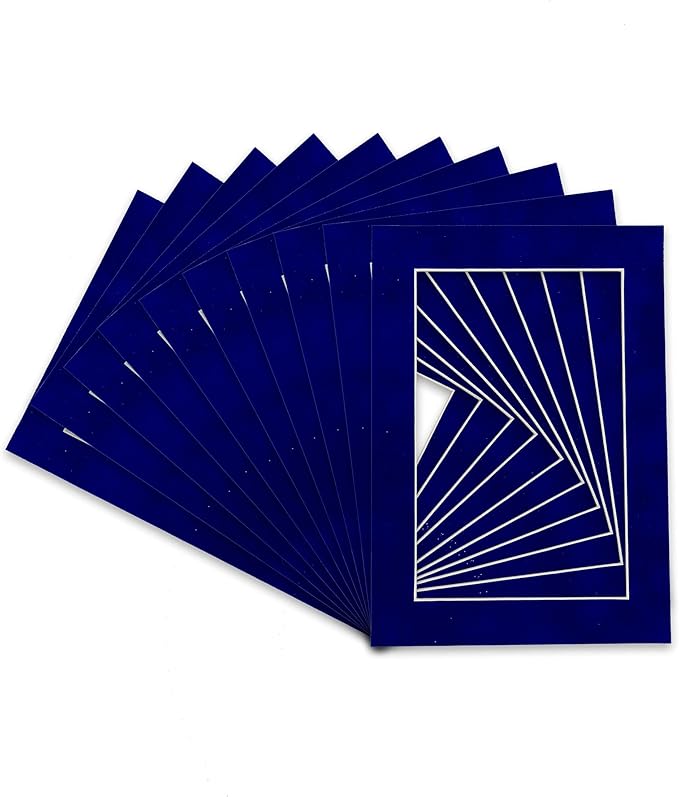 Pack of TEN 11x14 Mats Bevel Cut for 8.5x11 Photos - Acid Free Royal Blue Suede Precut Matboards For Pictures, Photos, Framing - 4-ply Thickness