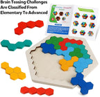 Skrtuan Wooden Blocks Puzzle for Kid Adults Brain Teaser Hexagon Puzzles Games Toy Shape Pattern Block Tangram Geometry Logic IQ STEM Montessori Educational Gift for Kids Boys Girls Challenge