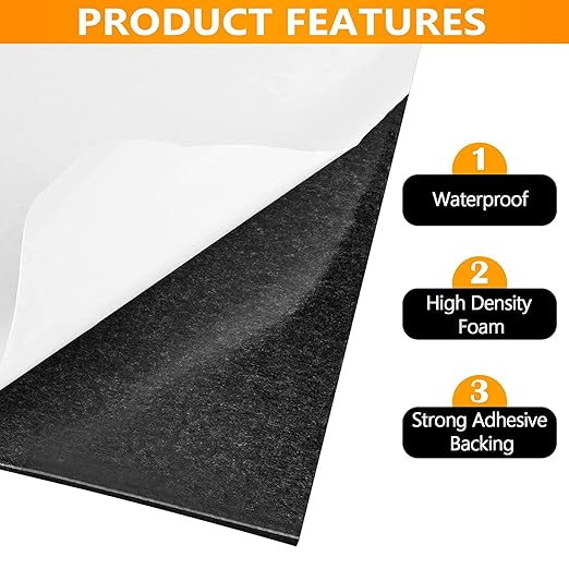 Sponge Neoprene Foam Rubber Sheet with Adhesive, 12 in x 81 in x 1/8 in Multi-Function Soundproof High Density Waterproof Rubber Mat, Perfect Cosplay Easy Cut DIY Neoprene Padding Roll - Black
