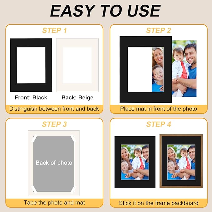 Phinus 8 Pack Picture Mats for Frames, Acid Free 11x14 Matted to 8x10, Picture Frame Mats for Pictures, Watercolor, Artwork and Prints (Black)