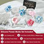 6Pcs Flower Candle Silicone Mold 3D Flower Resin Candle Molds for Candle Making with Wicks DIY Soap Wax Resin Craft Mould Home Art Decoration Box Packaging