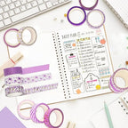 12 Rolls Lavender Washi Tape, Purple Floral Masking Tapes, Flower Butterfly Decorative Tape for Journals, Planners, Scrapbooking, Packaging, DIY Arts Crafts, Wrapping 16.4FT
