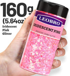 LEOBRO Pink Glitter, 160g/5.64oz Pink Chunky Glitter for Crafts, Resin, Body Nail, DIY Decorations, Iridescent Pink