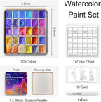 Mini Shifting Watercolor Paint Set, 30 Color Glitter Watercolor Painting Kit, Metallic Watercolor Paints, Solid Water Colors Paint Adult Set, Detail Paint Brush Included, for Artists