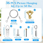 4 Pack Picture Hanging Wire Kit, Heavy Duty Picture Hanging Kit for Frames & Mirrors up to 50lbs, Includes Adjustable 2m Steel Wires, D Rings & Screws, Wall Hanging Kit for Home & Office Décor