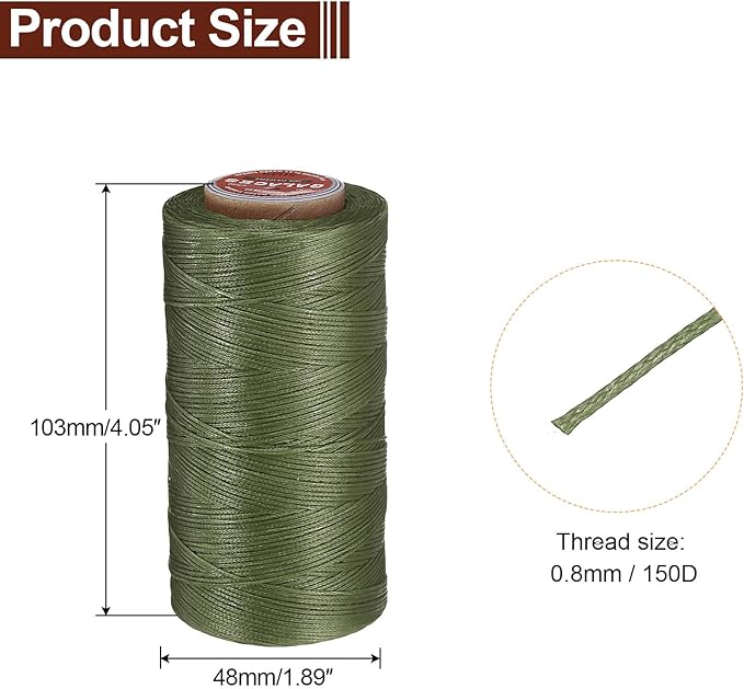 uxcell Flat Leather Sewing Waxed Thread, 270m / 295 Yards Polyester Wax String, 150D Wax Stitching Cord for Leather Crafts, Bookbinding, Bracelets Braided, Grass Green