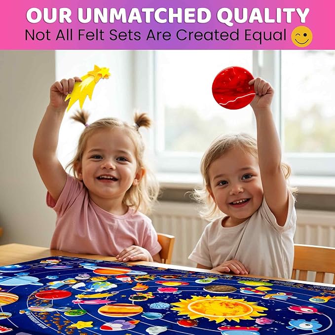 QUOKKA Space Felt Board for Kids 3-5 Years Old - Social Emotional Preschool Learning Activities for Ages 3-5 - Educational Flannel Toy Speech Therapy Gift
