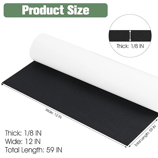 Tolanbbt Sponge Neoprene Foam Sheet with Adhesive - 1/8” Thick, 12” x 59” Closed Cell Foam Rubber Roll, Weatherproof Soundproof Padding for Automotive, Cabinet, Furniture, Crafts, DIY, Black