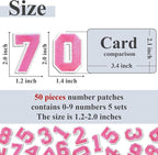 Number Iron On Patches, Numbers 0-9 Embroidery Applique Patch, DIY Decorative Heat Press Patches for Clothing Jeans Jackets Backpacks Hats (Pink 50 Pcs)