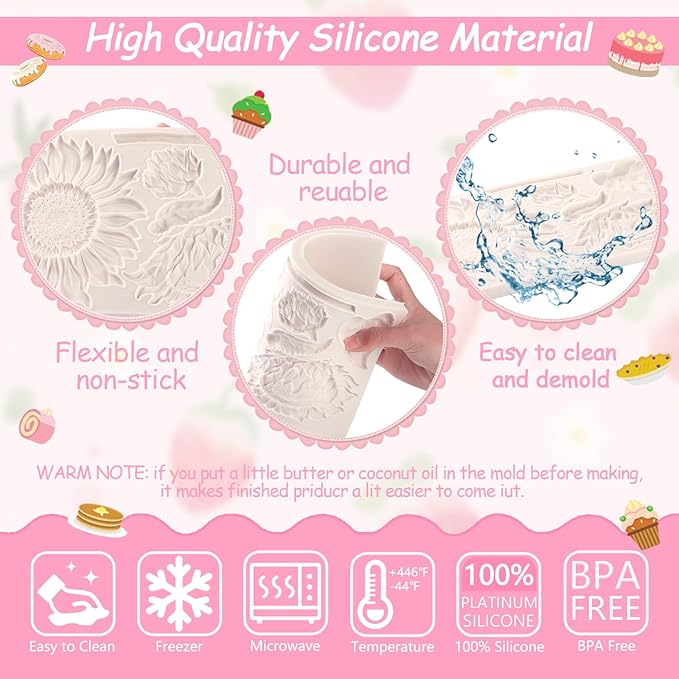 Oversized Sunflower Silicone Mold Leaves Cake Decoration Fondant Mold for Wedding,Birthday Party Cupcake Topper Chocolate Candy Cookies Mousse DIY Gypsum Soap UV Resin Polymer Clay Crafts