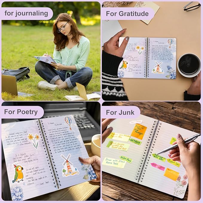 SIIXU Unique Floral Spiral Notebook - A5 Hardcover 160 Pages with Beautiful Art Pages, College Ruled for Memo Writing, Daily Poetry Journal, Junk Journal & School Supplies, Purple