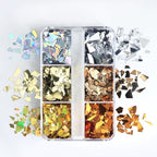 Fall Nail Sequins Holographic Laser Mixed Color Autumn Nail Flakes Design Nail Charms 3D Confetti Nail Art Stickers Irregular Nail Glitter Sequins for Women