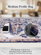 Lahome 2x6 Blue Washable Hallway Runner Rug, Bohemian Floral Medallion Kitchen Carpet Runner, Soft Non Skid Floor Runners for Bathroom Bedroom Vanity Office Sunroom