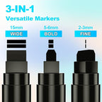 FansArriche Acrylic Paint Markers, 15mm Jumbo Felt Tip, 3 Black Waterproof and Permanent Paint Pens for Tagging, Signs, Calligraphy, and Outdoor Paintings