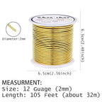 12 Gauge(2mm) Aluminum Wire 35 Yards Anodized Metal Wire for Bonsai Armature Crafting Sculpting Jewelry Craft Making Beading Floral (Gold, 12 Gauge)