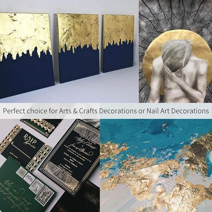 KINNO Gold Foil Leaf Sheets - Imitation Metal Leaf Papers 5.1" by 5.3" Multipurpose for Arts, Slime, Handcrafts, Gilding, Nail Arts, Decorations (200 Sheets, Loose)