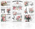 GLOBLELAND 3 Sheets Vintage Pink Peony Background Furniture Transfer 6x12inch Retro Romance Text Rub on Transfer Self-Adhesive Wall Art Decals for Bedroom Living Room Desk Table Decoration